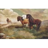 Mrs Crowther (British, c.1900) Peak District moorland ponies, oil on canvas, signed to canvas and