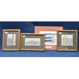 Three signed modern arhitecture/building prints in gilt frames plus another (4)