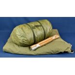 Two army rain cape/half tent, believed to be British army - date unknown and a British army sleeping