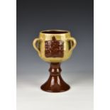 A rare Guernsey Pottery Royal commemorative three handled chalice by potter Michael Cartwright, to