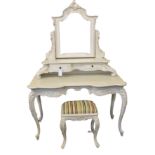 A modern white painted dressing table and stool.