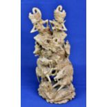 A Burmese boxwood carving of deities, 13in. high