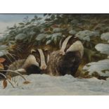 David Parry (British, b.1942) Badgers in the snow watercolour, signed lower right 9 x 12in. (22.8