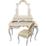 A modern white painted dressing table and chair.