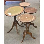 Three pedestal wine tables plus a tilt top table by Reprodux