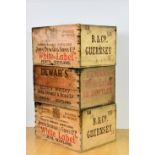 Three wooden White Label whisky crates - Guernsey interest each having Guernsey stamp to one end. (