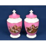 A pair of Coalport covered vases handprinted under glaze from the original Pratt engraving for