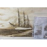 Five maritime replica 'Tall Ships' prints by J A Kendall for Marine Art, c.1981, Dar Pormorza -