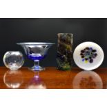 A collection of vintage Art Glass to include a white and clear glass pedestal bowl, decorated with