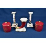 A small collection of Coalport to include a pair of 'Hong Kong' pattern candlesticks, a pair of '