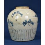 A Chinese blue and white ginger jar probably early 20th century, of ovoid form, decorated with