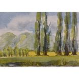 Norah Bryan watercolour - 'Marlborough Wine Country', 20 x 28.25cm.