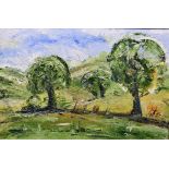 Ilze Alka - Trees in a rolling landscape - oil on canvas, 19½ x 29½in., signed