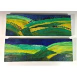 Ilze Alka - "Field I" and "Field II" a pair, oil on box canvas, signed and inscribed verso, 7¾ x