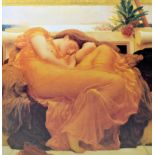 A large framed print of 'Flaming June' by Lord Frederic Leighton