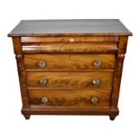 A Victorian Channel Islands mahogany four drawer chest with glass handles