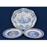 A blue and white Victorian platter together with two Victorian blue and white serving plates (3)