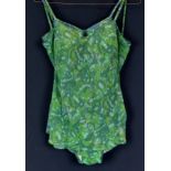 Two one piece ladies swimsuits by English Lady in a paisley pattern, one blue and one green (2)