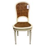 A French painted beechwood bedroom chair with caned seat and back