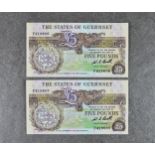 BRITISH BANKNOTES - The States of Guernsey - Five Pounds - consecutive pair c. 1989, Signatory W. C.