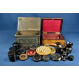 A collection of antique/vintage boxes etc comprising of a Victorian inlaid walnut work box (
