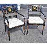 A pair of Regency style chinoiserie lacquered elbow chairs late 20th century. (2)