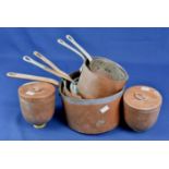 A quantity of copper to include five saucepans and two ice cream bombes (7)