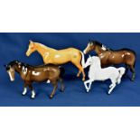 Four Beswick horses, one a/f.