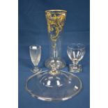A Georgian rummer; a Victorian decorated glass vase; a Victorian ale glass; plus another Georgian