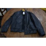 A men's black leather aviation jacket made by Aviation Leathercraft.
