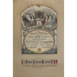 A framed Freemasons Of Manchester hand tinted certificate dated 1926.