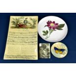 A reproduction 'Love Returned' reverse printed glass dish by John Derian together with three other