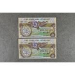BRITISH BANKNOTES - The States of Guernsey - Five Pounds - consecutive pair c. 1985, Signatory W. C.