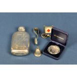 A collection of silver smalls comprising of a silver hip flask by A & J Zimmerman Ltd, Birmingham,