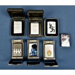 Four commemorative Zippo lighters including a Beatles 'Abbey Road' lighter, c.1996; an Elvis Presley