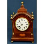 An Edwardian mahogany and marquetry bracket clock by Vincenti and Cie No 1325.64, the twin train