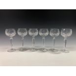 A set of six cut glass hock glasses. (6)