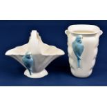 A pair of mid century Sylvav Falcon Ware blue budgerigar vases (2)