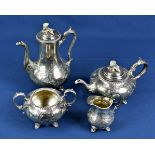 A very attractive antique four piece silver plate coffee and tea service comprising of coffee pot,