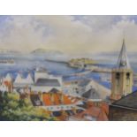 Margaret Cologni - View over the rooftops, St Peter Port, Guernsey watercolour, 15¼ x 19¼in.