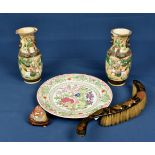 A pair of Japanese crackle glaze vases both (a/f), together with Japanese gilt lacquered crumb