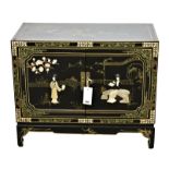 A small Shibayama-style lacquered two door cabinet late 20th century, 30in. wide.