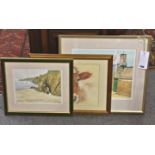 Two Rosanne Guille prints, signed plus a picture of a Guernsey cow.