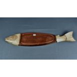 A modern mahogany and plated metal salmon serving platter.