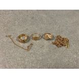Three vintage 9ct gold rings, comprising two signet rings & a buckle style ring; together with a 9ct
