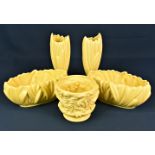 A collection of five pieces of yellow hyacinth pattern Sylvac pottery comprising of a pair of vases,