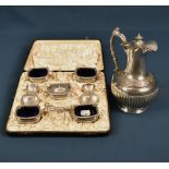 A cased silver cruet set by Elkington, Birmingham 1899 plus an epns coffee pot by Beardshaw.