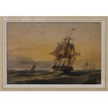 English School (19th century), A French frigate in a stiff breeze . watercolour, unsigned . 6¾ x