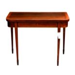 A fine George III rosewood and satinwood cross banded tea table, the D-shaped fold over top over a