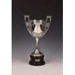 Guernsey Horse Jumping interest - A large silver plate winners trophy cup, of neoclassical urn form,